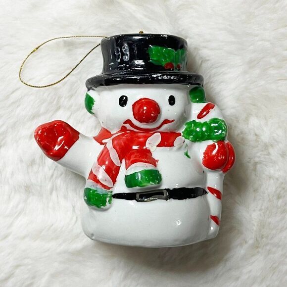 🔮 5/$25 Vintage 1991‎ Hand Painted Ceramic Snowman Christmas Ornament - Picture 1 of 6